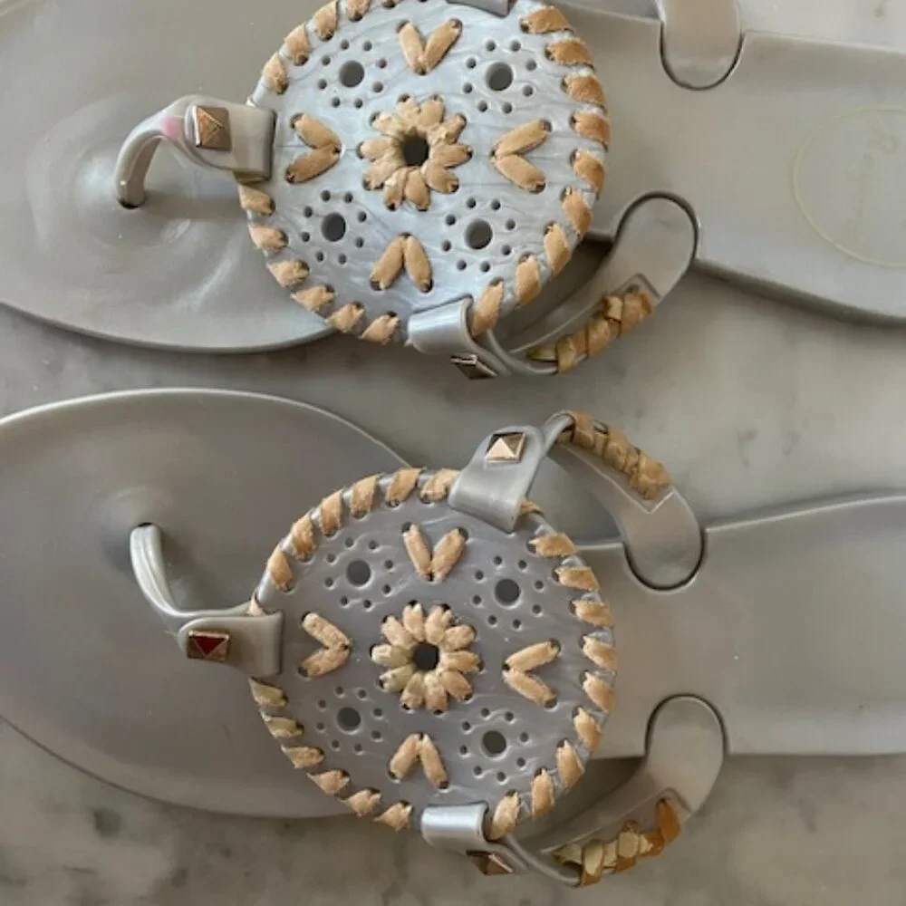 JACK ROGERS  Georgica Jelly Flat Thong Sandals Silver Gray Girls 3